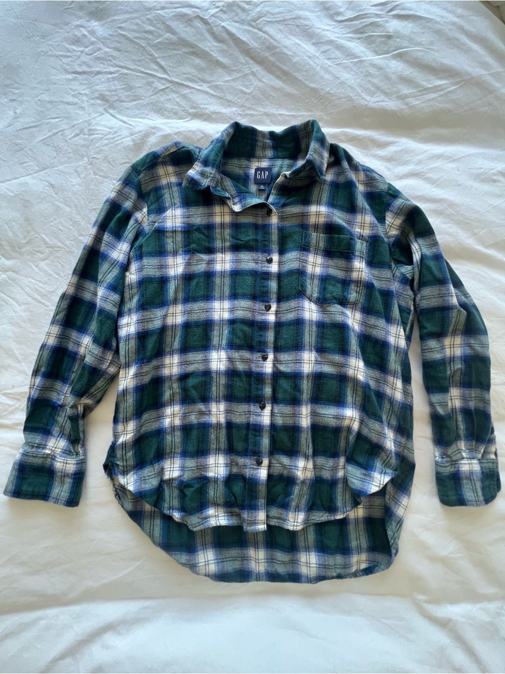 GAP Flannel Green and White Plaid Button-Down Shirt
